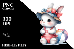 Cute Baby Rabbit in Beachwear, Digital Watercolor PNG Product Image 2