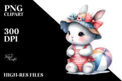 Cute Baby Rabbit in Beachwear, Digital Watercolor PNG Product Image 2