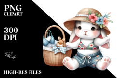 Cute Baby Rabbit in Beachwear, Digital Watercolor PNG Product Image 2
