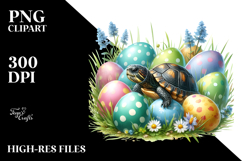 Baby Turtle with Easter Eggs, Digital Watercolor PNG Product Image 2