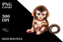 Baby Monkey with Big Eyes, Digital Watercolor PNG Product Image 2