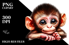 Digital Watercolor Baby Monkey, High-Res PNG Product Image 2