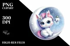 Smiling Baby Unicorn with Snowdrop on Moon | Sublimation | Product Image 1