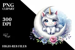 Smiling Baby Unicorn with Snowdrop on Moon | Sublimation | Product Image 3