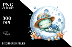 Baby Turtle Watercolor Sleeping Moon Product Image 2
