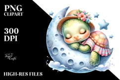 Baby Turtle Watercolor Sleeping Moon Product Image 2