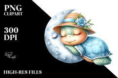 Baby Turtle Cute Summer Moon Clipart Product Image 2