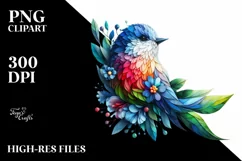 Abstract Vibrant Bird Flowers Frame PNG Product Image 3