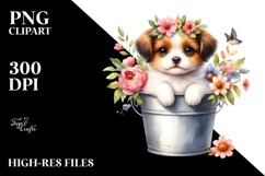 Cute Baby Dog with Flowers PNG Product Image 2