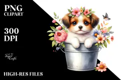 Cute Baby Dog with Flowers PNG Product Image 2