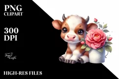 Cute Highland Cow with Camellia | Sublimation | Clipart Product Image 1