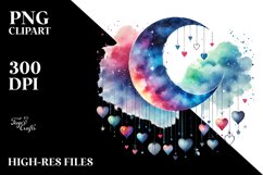 Adorned Half Moon with Hearts PNG Product Image 2