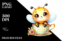Colorful Baby Bee in Tea Cup | Clipart Product Image 1