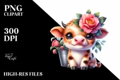 Cute Highland Cow with Camellia | Sublimation | Clipart Product Image 1