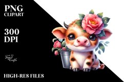 Cute Highland Cow with Camellia | Sublimation | Clipart Product Image 3