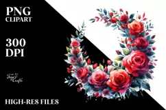 Red Roses Vibrant Abstract Wreath | Sublimation | Clipart Product Image 3