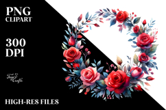 Red Roses Vibrant Abstract Wreath | Sublimation | Clipart Product Image 2