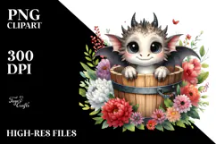 Cute Baby Dragon with Flowers PNG Product Image 2