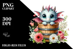 Cute Baby Dragon with Flowers PNG Product Image 2