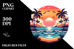 Retro Tropical Beach Sunset PNG Product Image 2