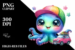 Colorful Smiling Octopus Baby Car Clipart Product Image 3