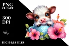 Cute Highland Cow with Hibiscus | Sublimation | Clipart Product Image 3