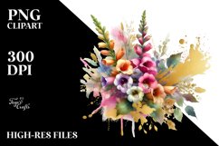 Vibrant Bouquet with Colorfull Foxglove | Gold Foil Clipart Product Image 3