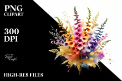 Vibrant Bouquet with Colorfull Foxglove | Gold Foil Clipart Product Image 3