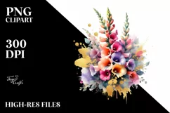 Vibrant Bouquet with Colorfull Foxglove | Gold Foil Clipart Product Image 3