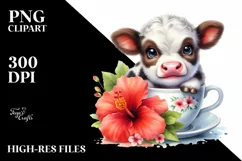 Cute Highland Cow with Hibiscus | Sublimation | Clipart Product Image 3