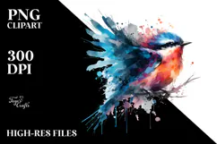 Colorful Bird Painting with Splashes, PNG Product Image 2