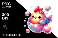 Colorful Baby Rooster in Soap Bubble, PNG Product Image 2