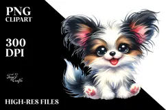 Cute Baby Papillon, Watercolor PNG Product Image 2