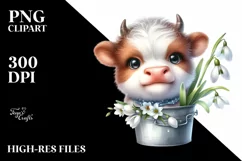 Vibrant Baby Cow Snowdrop Watercolor Product Image 1