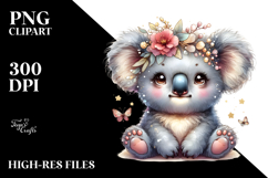 Digital Watercolor Cute Baby Koala PNG Product Image 2