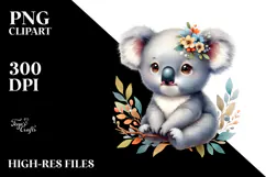 Digital Watercolor Cute Baby Koala PNG Product Image 2