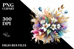 Vibrant Bouquet with Snowdrop | Gold Foil Clipart Product Image 1