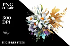 Vibrant Bouquet with Snowdrop | Gold Foil Clipart Product Image 3