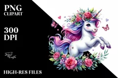 Vibrant Cute Unicorn Clipart, High-Resolution PNG Product Image 1