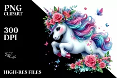Vibrant Cute Unicorn Clipart, High-Resolution PNG Product Image 1