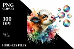 Colorful Baby Cow Blowing Bubbles PNG Product Image 3