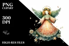 Simple Vibrant Washed Watercolor Vintage Christmas Angel PNG Product Image 3