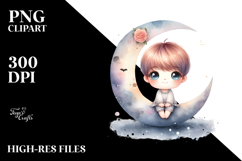 Cute Smiling Baby on the Moon | Clipart Product Image 2
