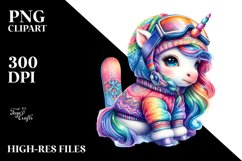 Colorful Baby Unicorn in Snowboarder Outfit PNG Product Image 1