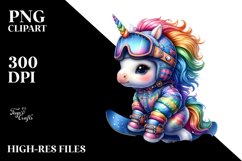 Colorful Baby Unicorn in Snowboarder Outfit PNG Product Image 3
