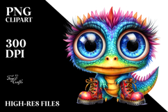 Baby Dinosaur with Oversized Boots, Vibrant Watercolor PNG Product Image 2