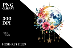 Vibrant Boho Moon Stars Hanging | Sublimation | Clipart Product Image 2