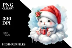 Cute Baby Bunny with Santa Hat PNG Product Image 1