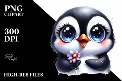 Penguin with Flower in Mouth | Sublimation Clipart Product Image 3