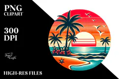 Retro Tropical Beach Sunset, Clipart PNG Product Image 2